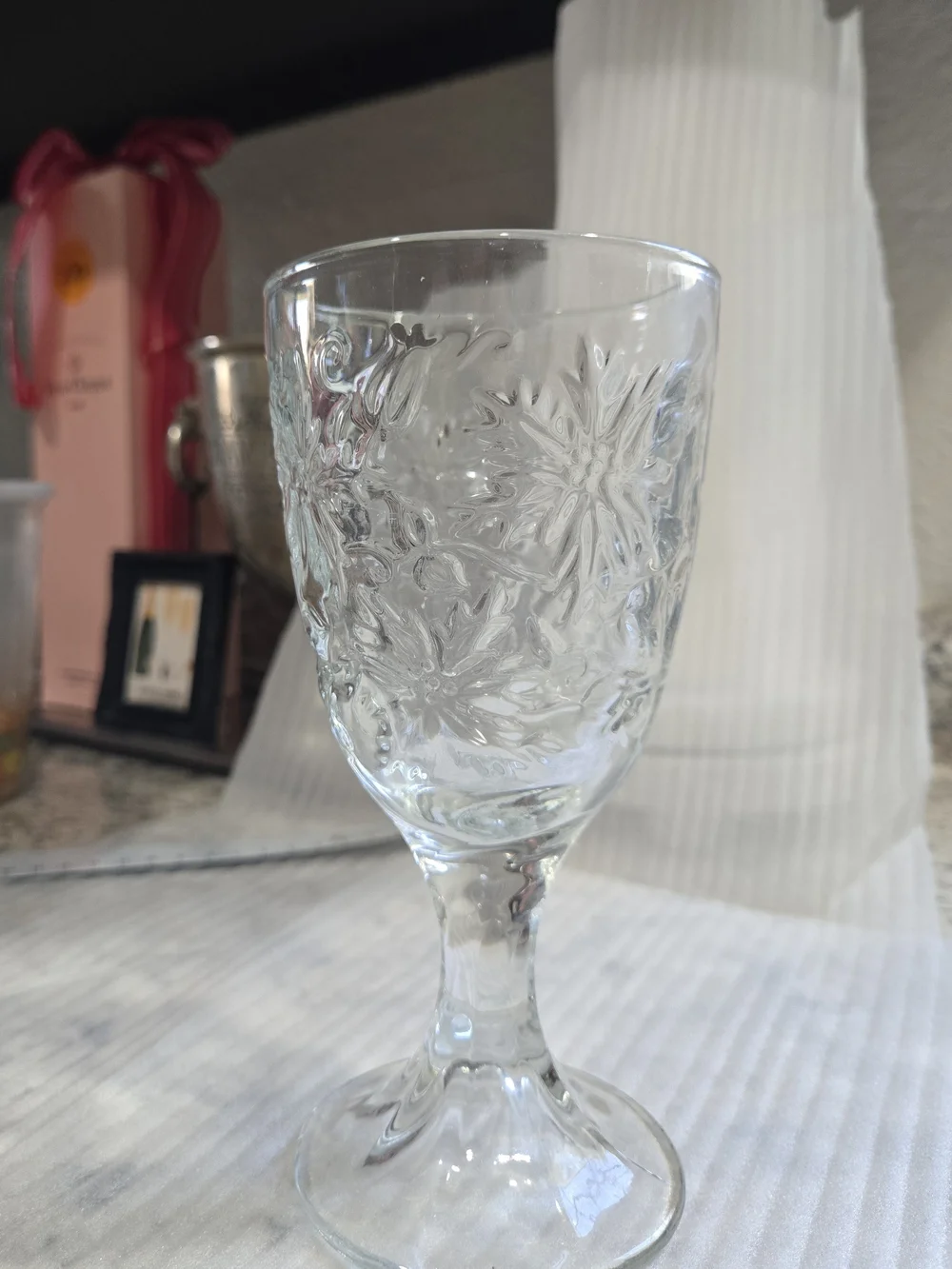 Princess House Clear Embossed Glass Goblet - Elegant Floral Pattern